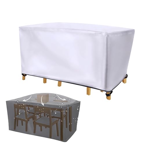 Gartenmöbel Abdeckung Wasserdicht 200x120x80cm/LxWxH Anti-UV 600D Oxford Schutzhülle Gartenmöbel Rechteckig Gartentisch Abdeckplane Winddicht Winterfest Abdeckhauben Schutzplane Regenschutz Silber von HNBFKD