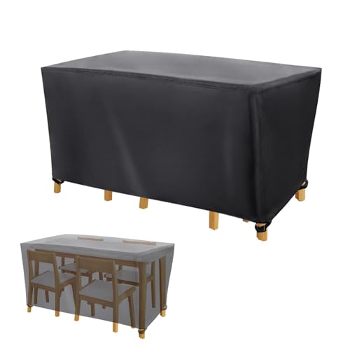 Gartenmöbel Abdeckung Wasserdicht 225x80x100cm/LxWxH Anti-UV 600D Oxford Schutzhülle Gartenmöbel Rechteckig Gartentisch Abdeckplane Winddicht Winterfest Abdeckhauben Schutzplane Regenschutz Schwarz von HNBFKD