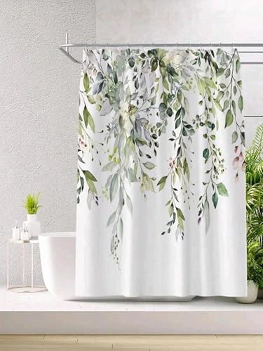Grünes Pflanzenmuster, Dicker, wasserdichter Duschvorhang für Badezimmer, Badewanne, Badvorhang, Zimmer, Hotel, Gästehaus, Dekor mit Haken 120x210cm/47x83in(WxH) von HNBFKD