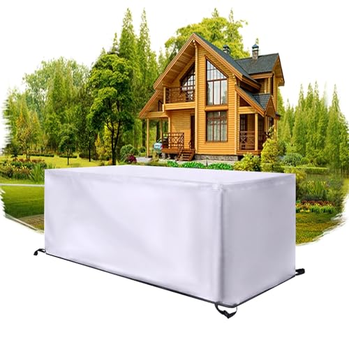 HNBFKD Abdeckung für Gartenmöbel 195x130x75cm/LxWxH Schutzhülle Gartenmöbel Winterfest Wasserdicht Staubdicht Gartenmöbel Anti-UV Schwerlast 420D Oxford Gewebe Gartentisch Abdeckplane Silber von HNBFKD