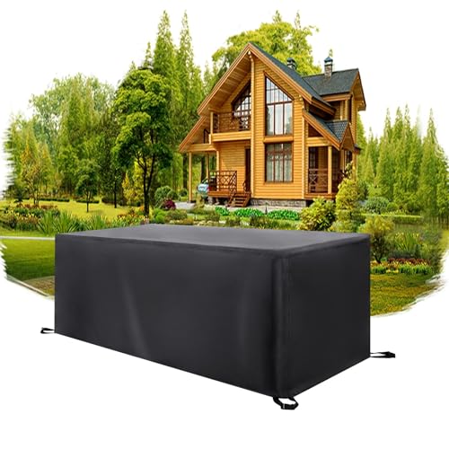 HNBFKD Abdeckung für Gartenmöbel 340x230x70cm/LxWxH Schutzhülle Gartenmöbel Winterfest Wasserdicht Staubdicht Gartenmöbel Anti-UV Schwerlast 420D Oxford Gewebe Gartentisch Abdeckplane Schwarz von HNBFKD