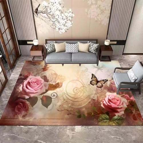 HNBFKD Amerikanische Retro-Teppiche für Wohnzimmer mit Blumendruck, große Sofa-/Couchtische, Matten, Dekoration, Schlafzimmer, Nachttisch-Teppiche 100x150cm von HNBFKD