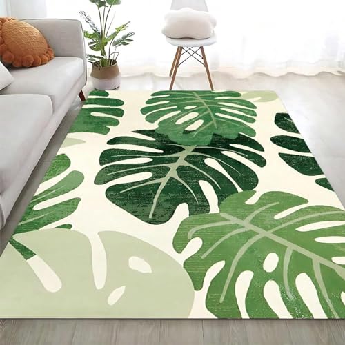 HNBFKD Anti-Rutsch-Teppich für Wohnzimmer mit grünem Blattmuster, geeignet für Wohnzimmer, Schlafzimmer, Garten, Küche und Eingangsdekoration. 120x160cm von HNBFKD