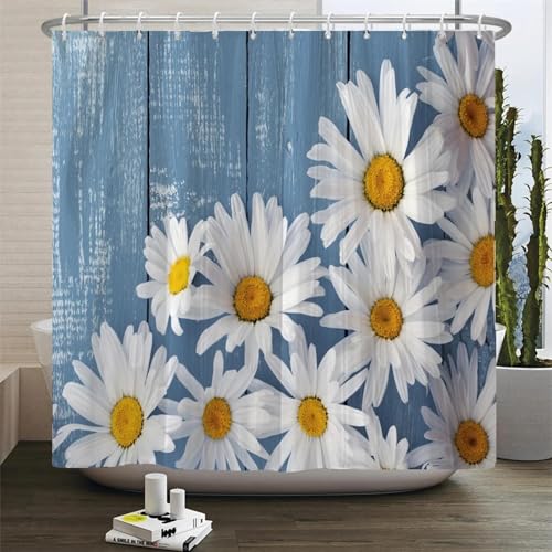 HNBFKD Blumen Duschvorhang, natürliche Pflanze, Blumenmuster, wasserdicht, Polyester, Badezimmervorhang, Heimdekoration mit Haken 200x180cm/79x71in(WxH) von HNBFKD