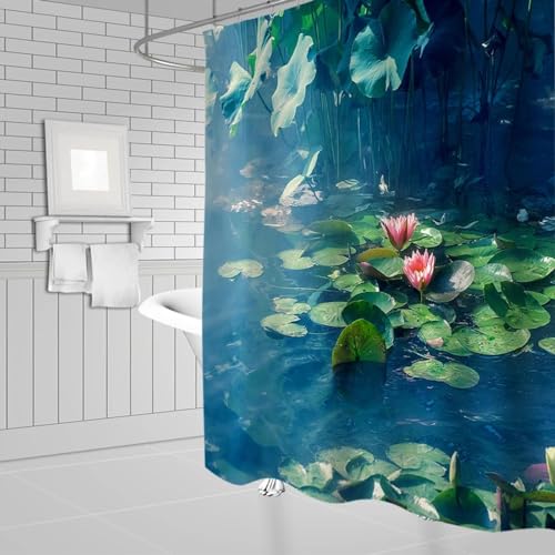 HNBFKD Blumen Lotus Duschvorhänge Badezimmer wasserdichte Badvorhänge mit 12 Haken Drucken Polyestergewebe Badabtrennung 300x200cm/118x79in(WxH) von HNBFKD