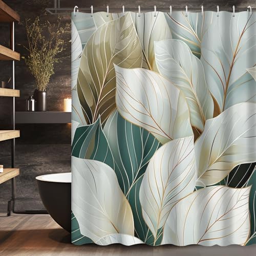 HNBFKD Bohemian Chic Blätter-Duschvorhang - Wasserabweisender Badezimmervorhang aus Polyester - Maschinenwaschbar, Blättermuster-Dekor 90x190cm/35x75in(WxH) von HNBFKD