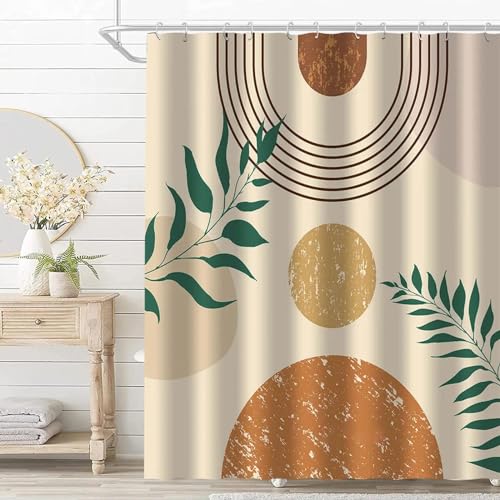 HNBFKD Boho-Badezimmer-Vorhänge, wasserdicht, modernes Duschvorhang-Set, Blätter, Pflanzen, neutrales Badezimmer für Heimdekoration 240x160cm/94x63in(WxH) von HNBFKD