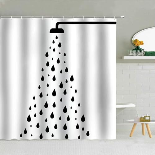 HNBFKD Einfache schwarz weiß Regentropfen Duschvorhang Geometrie Wassertropfen Muster Polyester Badezimmer hängende Vorhänge Home Decor 120x190cm/47x75in(WxH) von HNBFKD