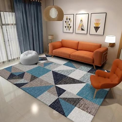 HNBFKD Geometrischer Wohnzimmerteppich, hautfreundliche, weiche Bettdecke, schmutzabweisende Anti-Rutsch-Matte für den Haushalt, Flur und Baby-Krabbelmatte 120x160cm von HNBFKD