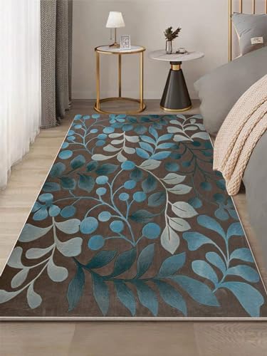 HNBFKD Graublauer Blumenteppich, rutschfest, waschbar, für Wohnzimmer, geeignet als Heimdekoration, Schlafzimmerteppich, Raumdekoration 120x180cm von HNBFKD