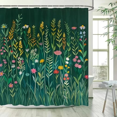 HNBFKD Grünes Gras und Wildblumen Badezimmer Vorhänge für die Hausdusche Duschvorhang wasserdicht Zubehör Bad Schlafzimmer 120x150cm/47x59in(WxH) von HNBFKD