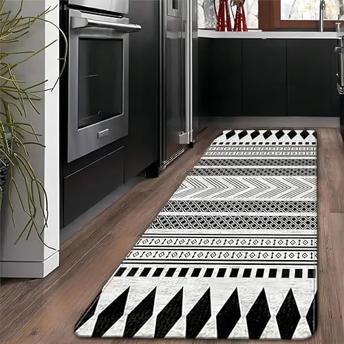 HNBFKD Schwarz-weißer geometrischer moderner minimalistischer Teppich für Badezimmer, Eingangsbereich, Wohnzimmer, rutschfeste Matte, geeignet als Krabbelmatte für Babys 60x25cm von HNBFKD