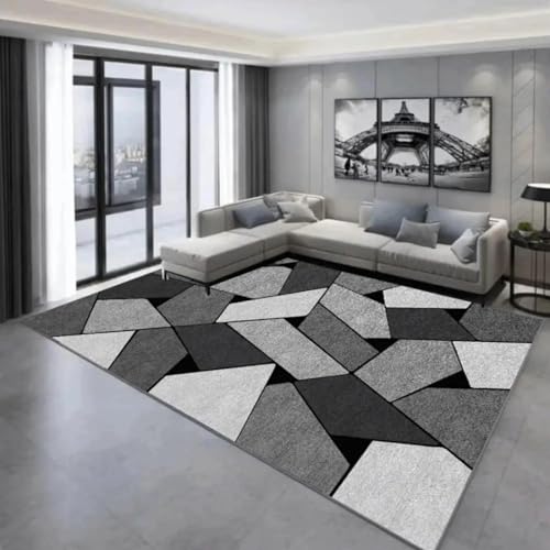 HNBFKD Waschbarer Wohnzimmerteppich, geometrische Teppiche, moderner Schlafzimmerteppich, abstrakt Karierter Bodenbelag, weicher, Rutschfester Teppich 120x170cm von HNBFKD