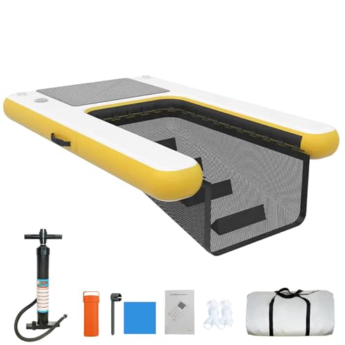 HNBYLMM Aufblasbare Hunderampe, Pool Hunderampe für Stege und Seen, Aufblasbare Hunde-Bootsrampe mit rutschfesten Stufen, Schwimmende Rampenleiter für Hunde bis 60 KG,Yellow-120X90X10cm von HNBYLMM