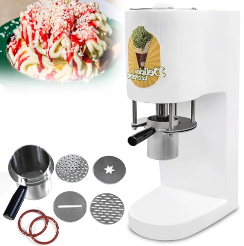 HNBYLMM Spaghetti Ice Cream Maker, Stainless Steel Ice Cream Noodle Shape Machine, 4 Interchangeable Shape Molds, 30L/H Electric Pasta Ice Cream Pressing Machine, for Ice Cream Store von HNBYLMM