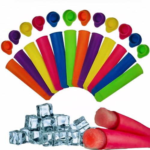 Wiederverwendbare Eisformen Silikon 12 Stück Eis am Stiel Formen Ice Pop Maker Wassereis Eislutscher Bunt - BPA Frei - Perfekt für Kinder und Erwachsene (12 Stück) von HNCOWPTU