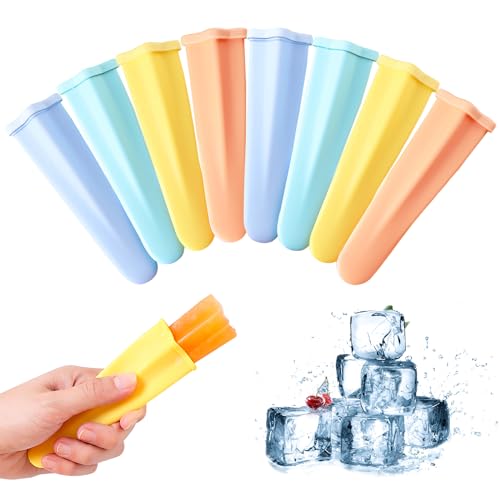 Wiederverwendbare Eisformen Silikon 8 Stück Eis am Stiel Formen Ice Pop Maker Wassereis Eislutscher Bunt - BPA Frei - Perfekt für Kinder und Erwachsene (8 Stück) von HNCOWPTU