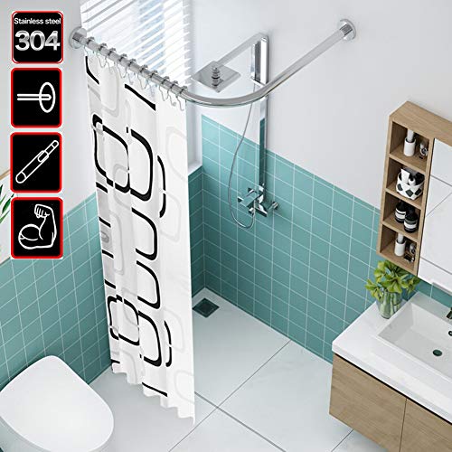 Duschstange Teleskop Duschvorhangstange L-Form Ohne Bohren/Bohren,Edelstahl Eckduschstange Badewanne Winkelstange Mit Metall Haken FüR Eckbadewanne,70 to 95 x 105 to 165cm von HNCS