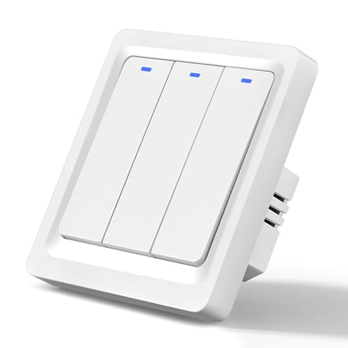 Smart Lichtschalter Alexa, Wlan Lichtschalter, Neutralleiter Erforderlich, Smart home Lichtschalter Kompatibel mit Alexa/Google Home/Tuya/Smart Life App, Aufputz Schalter Alexa (3 Fach 1 Weg) von HNCY
