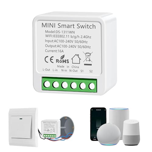 1 Stück Smart Lichtschalter Modul, Alexa Lichtschalter Smart Home, Mini WLAN Smart Switch Kompatibel Alexa, Sprachsteuerung, Alexa Schalter für Smart Life, Neutralleiter Erforderlich von HNCY