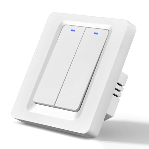 Smart Lichtschalter Alexa, Wlan Lichtschalter, Neutralleiter Erforderlich, Smart home Lichtschalter Kompatibel mit Alexa/Google Home/Tuya/Smart Life App, Aufputz Schalter Alexa (2 Fach 1 Weg) von HNCY