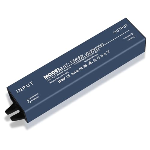 led trafo 12v 3.8A, IP67 Wasserdicht led transformator 12v 45w, trafo 230v auf 12v, led netzteil 12v, LED Trafo 12V 45W, kein LED-Flimmern, Kein Rauschen, led driver 12v pour CCTV MR16 G4 MR11 GU5.3 von HNCY