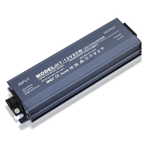 led trafo 12v 6.7A, IP67 Wasserdicht led transformator 12v 80w, trafo 230v auf 12v, led netzteil 12v, LED Trafo 12V 80W, kein LED-Flimmern, Kein Rauschen, led driver 12v pour CCTV MR16 G4 MR11 GU5.3 von HNCY