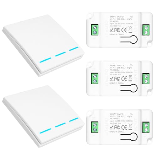 230V Lichtschalter Set, RF 433Mhz Funk Lichtschalter, Funkschalter 230v mit Empfänger Reichweite von 100M, Funk-Sender-Sicherheitsschalter und Empfänger-Controller 10A-2 weiß Schalter und 3 Empfänger 230V Lichtschalter Set, RF 433Mhz Funk Lichtschalter, Funkschalter 230v mit Empfänger Reichweite von 100M, Funk-Sender-Sicherheitsschalter und Empfänger-Controller 10A-2 weiß Schalter und 3 Empfänger von HNCY