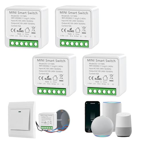 4 Stück Smart Lichtschalter Modul, Alexa Lichtschalter Smart Home, Mini WLAN Smart Switch Kompatibel Alexa, Sprachsteuerung, Alexa Schalter für Smart Life, Neutralleiter Erforderlich 4 Stück Smart Lichtschalter Modul, Alexa Lichtschalter Smart Home, Mini WLAN Smart Switch Kompatibel Alexa, Sprachsteuerung, Alexa Schalter für Smart Life, Neutralleiter Erforderlich von HNCY