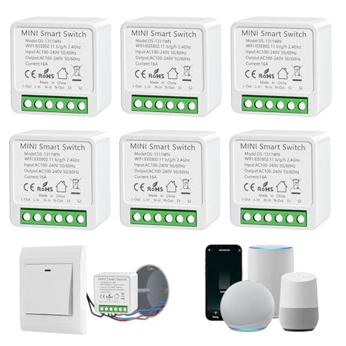 6 Stück Smart Lichtschalter Modul, Alexa Lichtschalter Smart Home, Mini WLAN Smart Switch Kompatibel Alexa, Sprachsteuerung, Alexa Schalter für Smart Life, Neutralleiter Erforderlich 6 Stück Smart Lichtschalter Modul, Alexa Lichtschalter Smart Home, Mini WLAN Smart Switch Kompatibel Alexa, Sprachsteuerung, Alexa Schalter für Smart Life, Neutralleiter Erforderlich von HNCY
