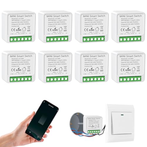 8 Stück Alexa Lichtschalter Smart Home, WLAN Modul Lichtschalter, Sprachsteuerung/Timer, Mini Smart Home Licht Schalter Kompatibel Alexa, 1-Weg/2-Wege, Neutralleiter Erforderlich 8 Stück Alexa Lichtschalter Smart Home, WLAN Modul Lichtschalter, Sprachsteuerung/Timer, Mini Smart Home Licht Schalter Kompatibel Alexa, 1-Weg/2-Wege, Neutralleiter Erforderlich von HNCY