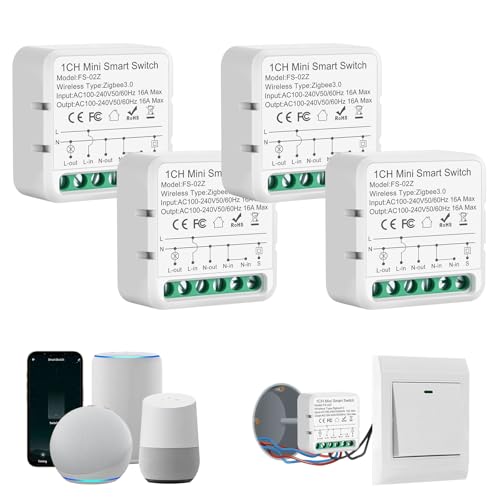Zigbee Schalter, Zigbee3.0 Smart Switch,Alexa Lichtschalter, Smart Lichtschalter Modul, Interruptori Inteligente Sprachsteuerung/Timer, Kompatibel Alexa/Tuya App, Neutralleiter Erforderlich von HNCY