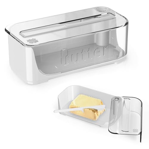 butterglocke 250g mit Buttermesser, Stapelbare französische butterdose mit Deckel, französische butterdose 250g eckig, BPA-frei, für frische und streichfähige Butter, für die Küche - Weiß von HNCY