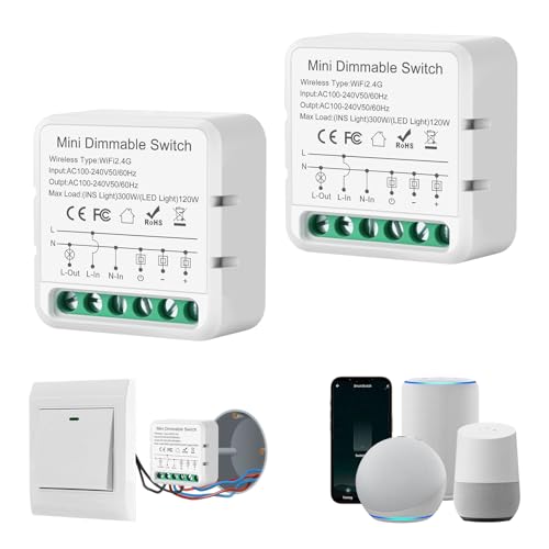 Led Dimmer Schalter, Dimmer für led lampen, 2.4G Intelligenter Wlan Dimmer,Unterputz Dimmschalter, Kompatibel mit Alexa,Tuya, Smart Life,Neutralleiter Erforderlich,Sprachsteuerung von HNCY