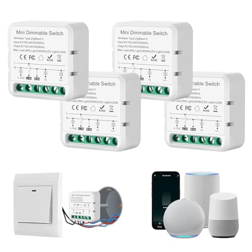 Zigbee Dimmer Unterputz,Zigbee3.0 Dimmer Schalter, Dimmschalter für led lampen,Unterputz Dimmschalter, Kompatibel mit Alexa,Tuya, Smart Life,Neutralleiter Erforderlich,Sprachsteuerung von HNCY
