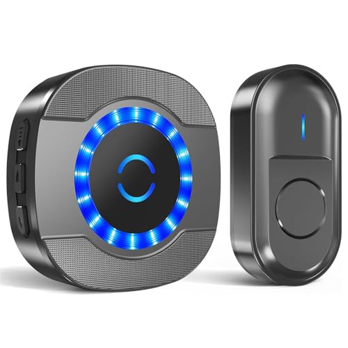 HNCY Funkklingel, Türklingel Funk 400M Reichweite, Funkklingel Aussen Wasserdicht IP55, Funk Klingel Haustür Kit mit LED-Blitz, 5 Lautstärkestufen, 55 Klingeltönen, 110 dB Funkklingel mit Batterie von HNCY