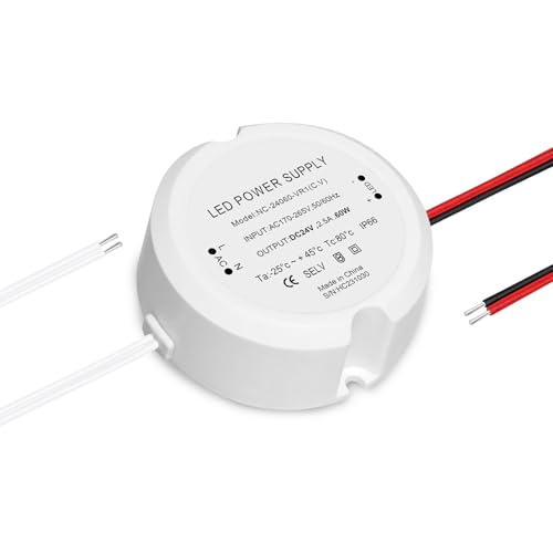 HNCY LED Trafo 24V 60W 2.5A, Mini Rund LED Netzteil Trafo 230V auf 24V, AC zu DC Schalt Niedervolttrafo, kein Flimmern, Kein Rauschen, IP66, 24V Netzteil Konstantspannungs für Lampen G4 MR16 von HNCY