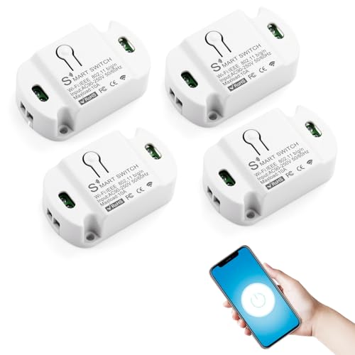 HNCY Smart Lichtschalter Alexa, Alexa Lichtschalter 1 Weg/2 Wege, Mini Smart Home Sprachsteuerung/Timer, WLAN Smart Schalter Modul, Smart Life Schalter Kompatibel Alexa/Tuya App/Google Home (4 Stück) HNCY Smart Lichtschalter Alexa, Alexa Lichtschalter 1 Weg/2 Wege, Mini Smart Home Sprachsteuerung/Timer, WLAN Smart Schalter Modul, Smart Life Schalter Kompatibel Alexa/Tuya App/Google Home (4 Stück) von HNCY