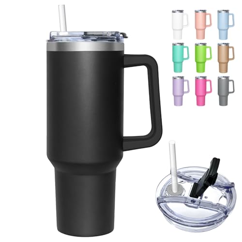 HNCY Thermobecher mit 2-in-1-Deckel 1180ML, Kaffeebecher to go Thermo, Trinkbecher mit Deckel und Strohhalm, Edelstahl Isolierbecher mit Griff, Tumbler Cup für Kalte Heiße Getränke Thermo Becher HNCY Thermobecher mit 2-in-1-Deckel 1180ML, Kaffeebecher to go Thermo, Trinkbecher mit Deckel und Strohhalm, Edelstahl Isolierbecher mit Griff, Tumbler Cup für Kalte Heiße Getränke Thermo Becher von HNCY