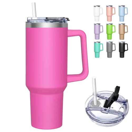 HNCY Thermobecher mit 2-in-1-Deckel 1180ML, Kaffeebecher to go Thermo, Trinkbecher mit Deckel und Strohhalm, Edelstahl Isolierbecher mit Griff, Tumbler Cup für Kalte Heiße Getränke Thermo Becher von HNCY
