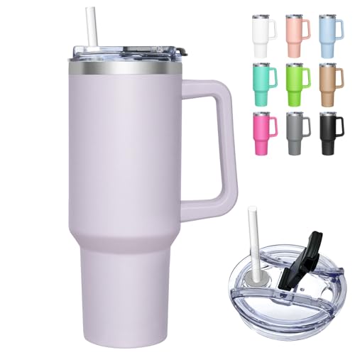 HNCY Thermobecher mit 2-in-1-Deckel 1180ML, Kaffeebecher to go Thermo, Trinkbecher mit Deckel und Strohhalm, Edelstahl Isolierbecher mit Griff, Tumbler Cup für Kalte Heiße Getränke Thermo Becher von HNCY