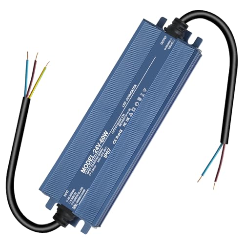 LED Trafo 24V 60W 2.5A, IP67 Wasserdicht led transformator 24v 60w, trafo 230v auf 24v, netzteil 24v, Nicht Dimmbar, kein Flimmern, Kein Rauschen, led driver 24V pour CCTV MR16 G4 MR11 GU5.3 von HNCY