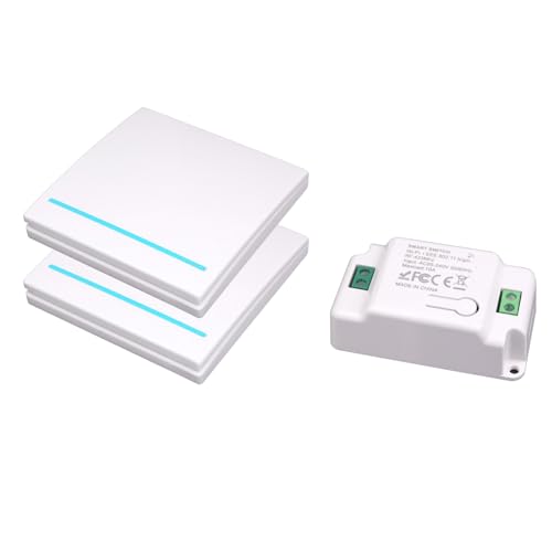 230V Lichtschalter Set, RF 433Mhz Funk Lichtschalter, Funkschalter 230v mit Empfänger Reichweite von 100M, Funk-Sender-Sicherheitsschalter und Empfänger-Controller 10A-2 weiß Schalter und 1 Empfänger 230V Lichtschalter Set, RF 433Mhz Funk Lichtschalter, Funkschalter 230v mit Empfänger Reichweite von 100M, Funk-Sender-Sicherheitsschalter und Empfänger-Controller 10A-2 weiß Schalter und 1 Empfänger von HNCY