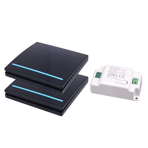 230V Lichtschalter Set, RF 433Mhz Funk Lichtschalter, Funkschalter 230v mit Empfänger Reichweite von 100M, Funk-Sender-Sicherheitsschalter und Empfänger-Controller 10A-2 Black Schalter und 1 Empfänger 230V Lichtschalter Set, RF 433Mhz Funk Lichtschalter, Funkschalter 230v mit Empfänger Reichweite von 100M, Funk-Sender-Sicherheitsschalter und Empfänger-Controller 10A-2 Black Schalter und 1 Empfänger von HNCY