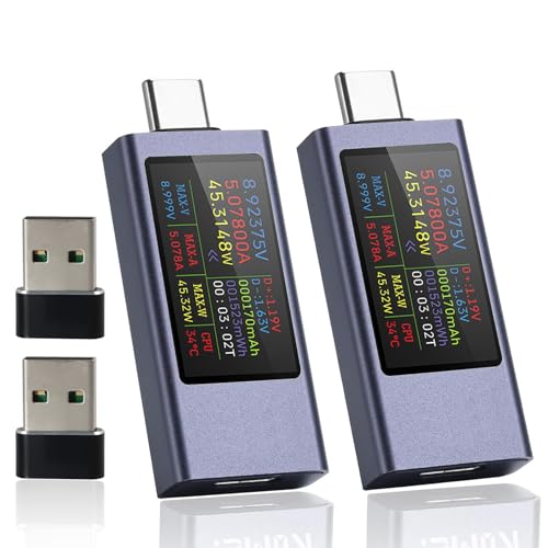 USB Tester, 2-in-1 USB Messgerät, 2 Stück USB Strommessgerät, USB Tester Messgerät mit Typ-C Adapter, USB Power Meter, USB C Tester, USB Kabeltester, Multimeter, Strommessgerät USB Tester, 2-in-1 USB Messgerät, 2 Stück USB Strommessgerät, USB Tester Messgerät mit Typ-C Adapter, USB Power Meter, USB C Tester, USB Kabeltester, Multimeter, Strommessgerät von HNCY