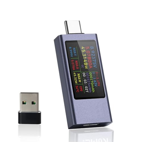 HNCY USB Tester, 2-in-1 USB Messgerät, USB Strommessgerät, USB Tester Messgerät mit Typ-C Adapter, USB Power Meter, USB C Tester, USB Kabeltester, Multimeter, Strommessgerät HNCY USB Tester, 2-in-1 USB Messgerät, USB Strommessgerät, USB Tester Messgerät mit Typ-C Adapter, USB Power Meter, USB C Tester, USB Kabeltester, Multimeter, Strommessgerät von HNCY