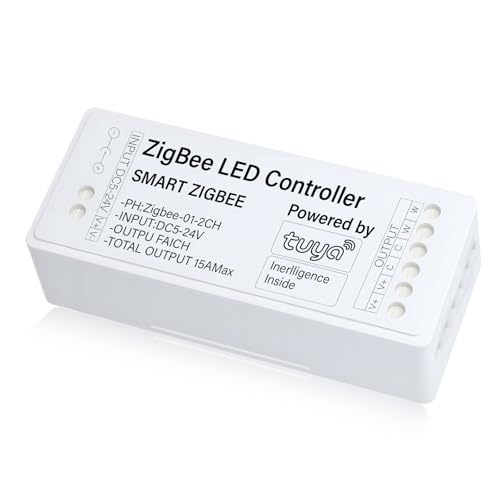 ZigBee Dimmer, ZigBee LED Controller, LED Dimmer 12V/24V, ZigBee Lichtschalter Smart Home, Smart Life/Tuya App Steuerung Kompatibel mit Alexa/Google Assistant, für LED Lampen, Strip (ZigBee-RGBW) von HNCY