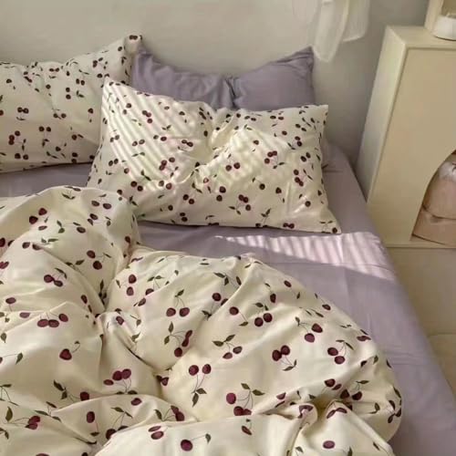 Bettwäsche 180X220 Lila Kirsche Bettbezug Mikrofaser,3Teilig Bettwäsche Set,Duvet Cover Atmungsaktiv Komfortabel,Beinhaltet 1 Bettbezug und 2 Kissenbezüge,Bettdeckenbezug von HNDXLHH