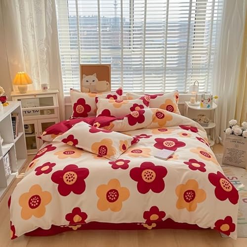 Bettwäsche 155X220 Rote Und Gelbe Blüten Bettbezug Mikrofaser,3Teilig Bettwäsche Set,Duvet Cover Atmungsaktiv Komfortabel,Beinhaltet 1 Bettbezug und 2 Kissenbezüge,Bettdeckenbezug von HNDXLHH
