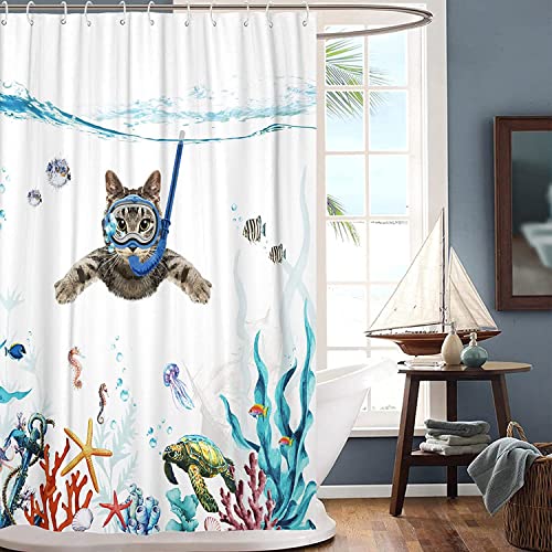 Duschvorhang Algen Und Katzen Shower Curtains Polyester Duschvorhang Antischimmel Wasserdicht Duschvorhänge Langlebig und WaschbarInkl 12 Duschvorhangringen 150x180cm von HNDXLHH
